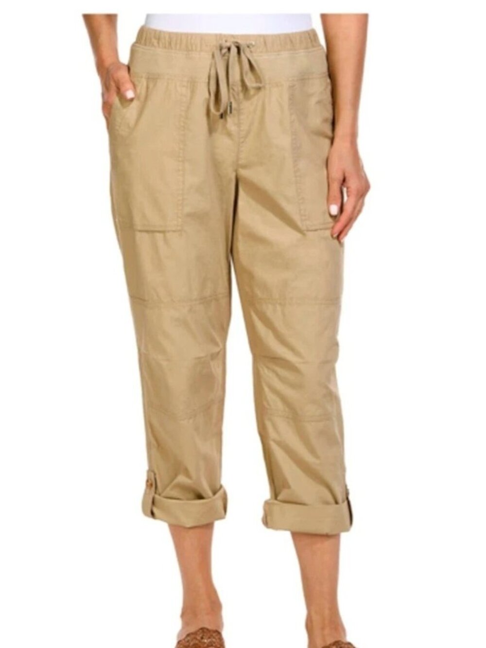 NWT Nautica Jeans Women's M Brown Drawstring Capri Pants Cuffed Hem